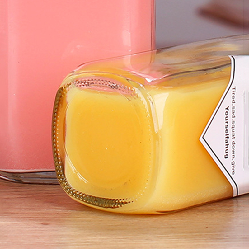 Customized Square Glass Bottle 250ml/350ml/500ml Juice Beverage Milk Coffee Square Glass Bottle