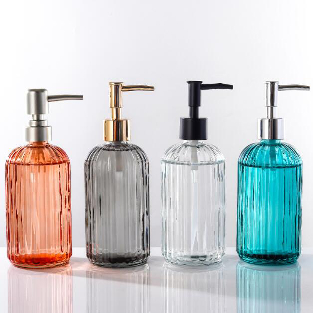 Customized Square Luxury Unique Empty Pink Colored Body Hand Shampoo Squeeze Glass Lotion Pump Bottle for skin and hair lotion