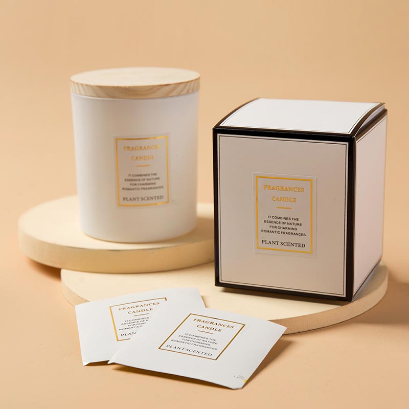 Customized Sticker 220ml 320ml White Black Frosted Bamboo Wooden Lids Glass Candle Jar With Box