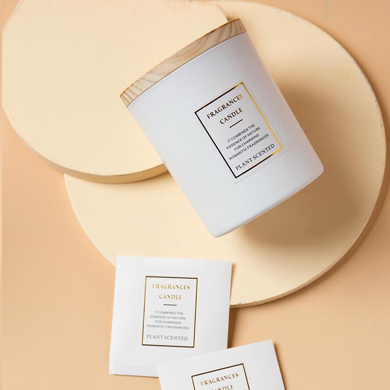 Customized Sticker 220ml 320ml White Black Frosted Bamboo Wooden Lids Glass Candle Jar With Box