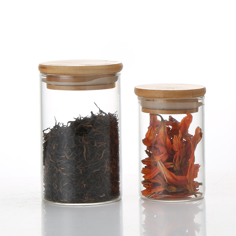 Customized Storage Glass Jar Glass Storage Jar Glass Lid Storage Bottle Acacia