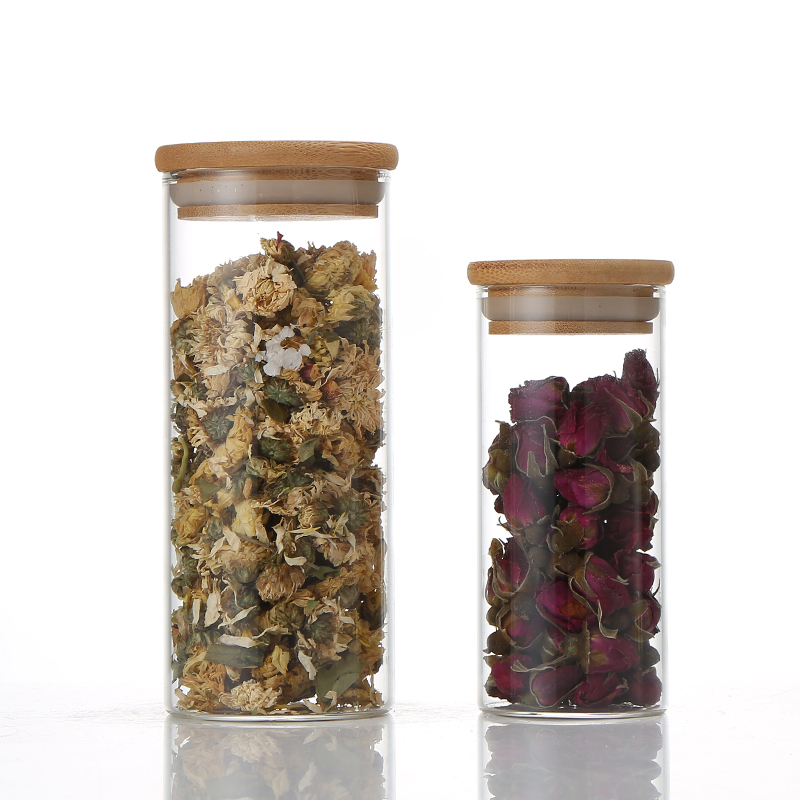 Customized Storage Glass Jar Glass Storage Jar Glass Lid Storage Bottle Acacia
