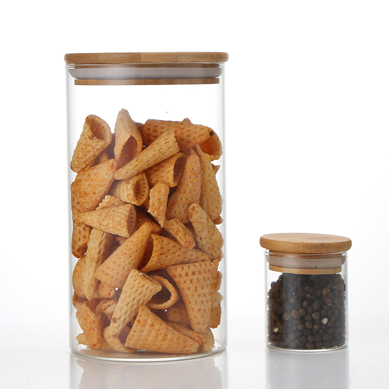 Customized Storage Glass Jar Glass Storage Jar Glass Lid Storage Bottle Acacia