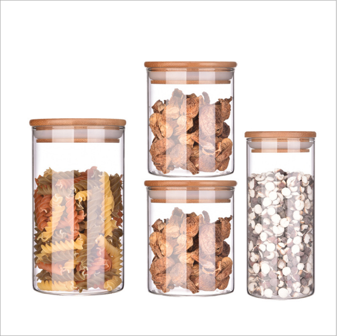 Customized Transparency Borosilicate Glass Sealed Storage Jar with Bamboo Lid