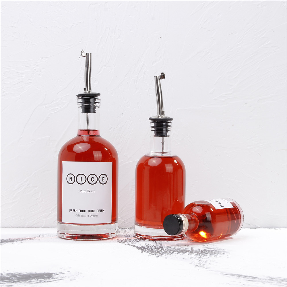 Customized Unique 500ml Edible Oil Bottle 200ml Glass Cooking Olive oil Bottles With Oil Pourer Lid
