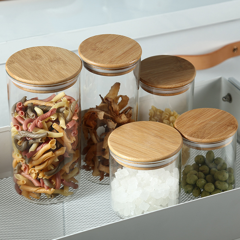 Customized Variety Sizes Clear Food Storage Containers Borosilicate Pickle Storage Container With Bamboo Lid