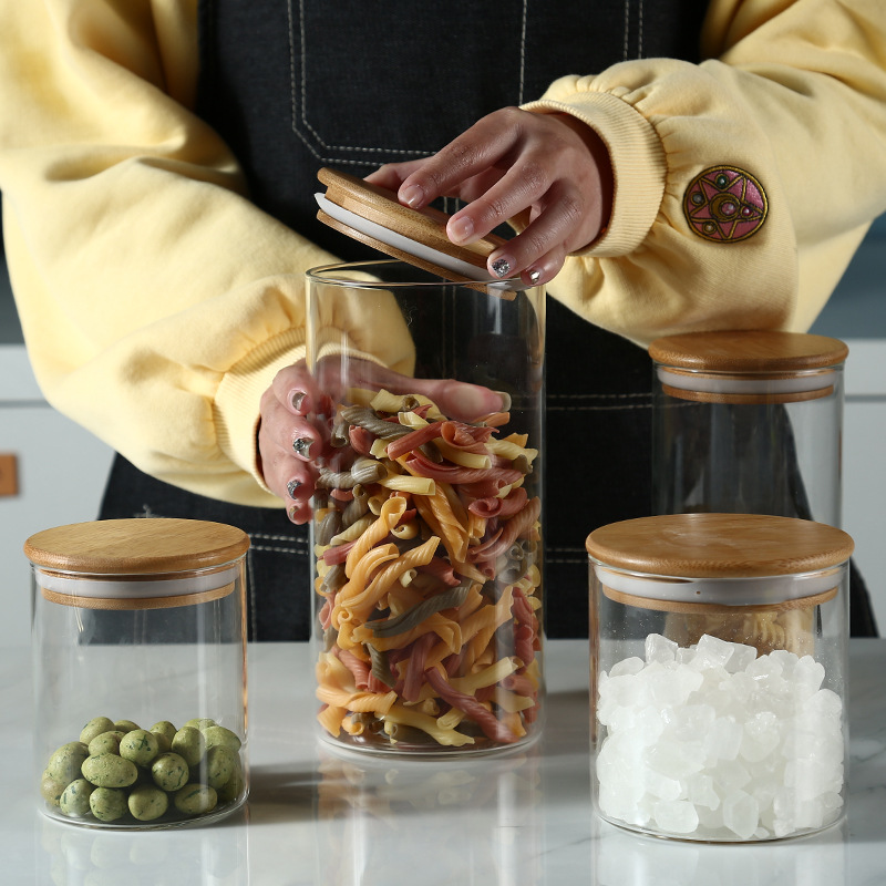 Customized Variety Sizes Clear Food Storage Containers Borosilicate Pickle Storage Container With Bamboo Lid