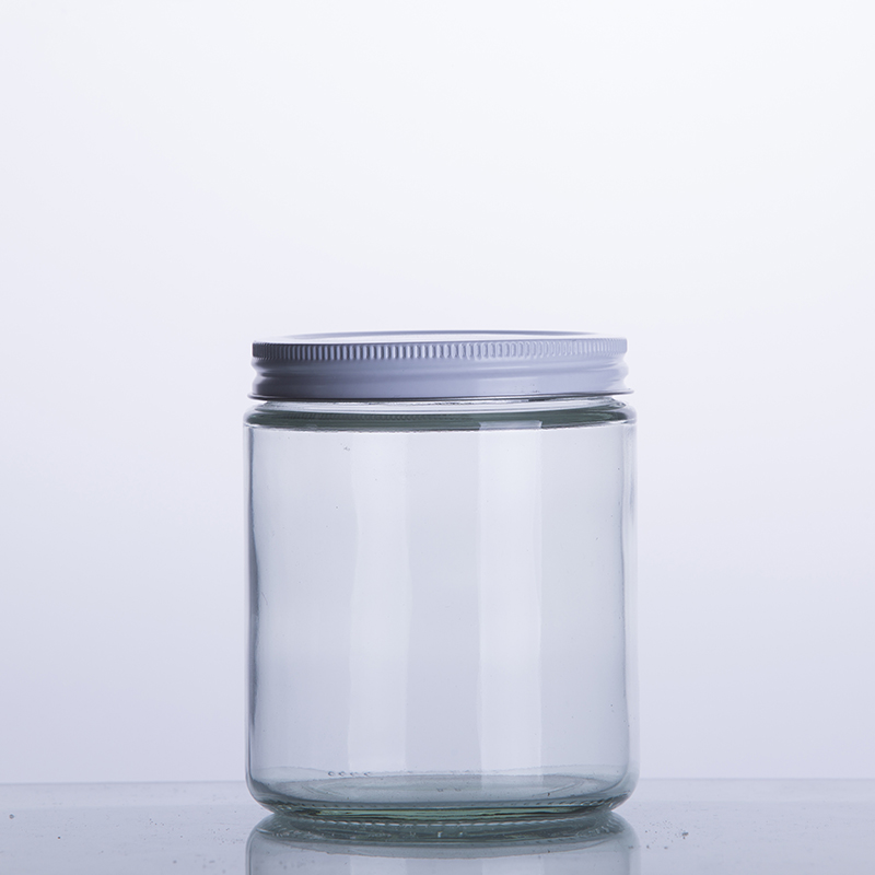 Customized White Cap Cosmetic Packaging Straight Sided Cylinder Empty Glass Candle Jar