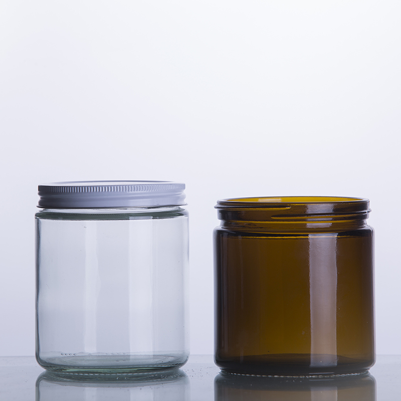 Customized White Cap Cosmetic Packaging Straight Sided Cylinder Empty Glass Candle Jar