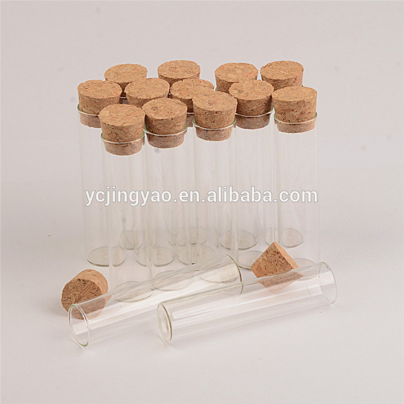 Customized Wholesale Clear Cylinder Borosilicate Glass Sugar Jar with Cork Lids 120ml