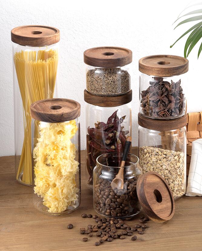 Customized Wholesale Transparent Glass Food Airtight Jar With Lid Containers Kitchen Organization Storage Tea Coffee Spice