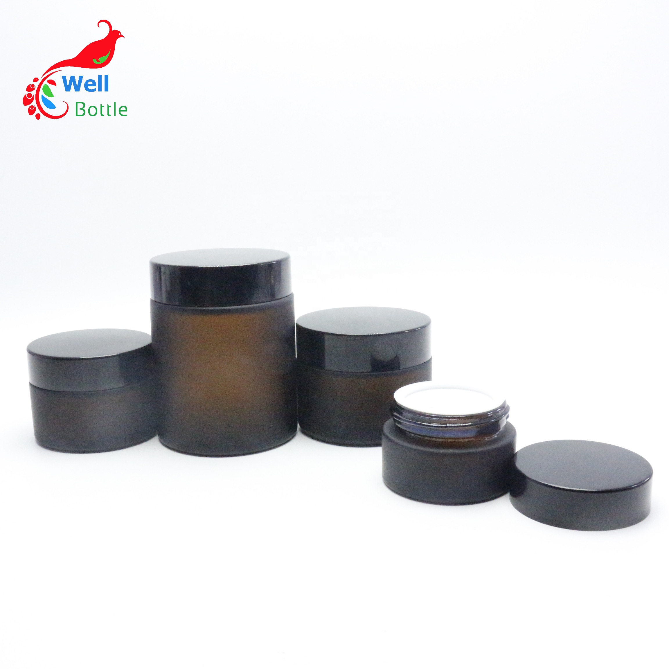Customized amber glass pill jar with black lid for Preservation Paste cream GJ84E