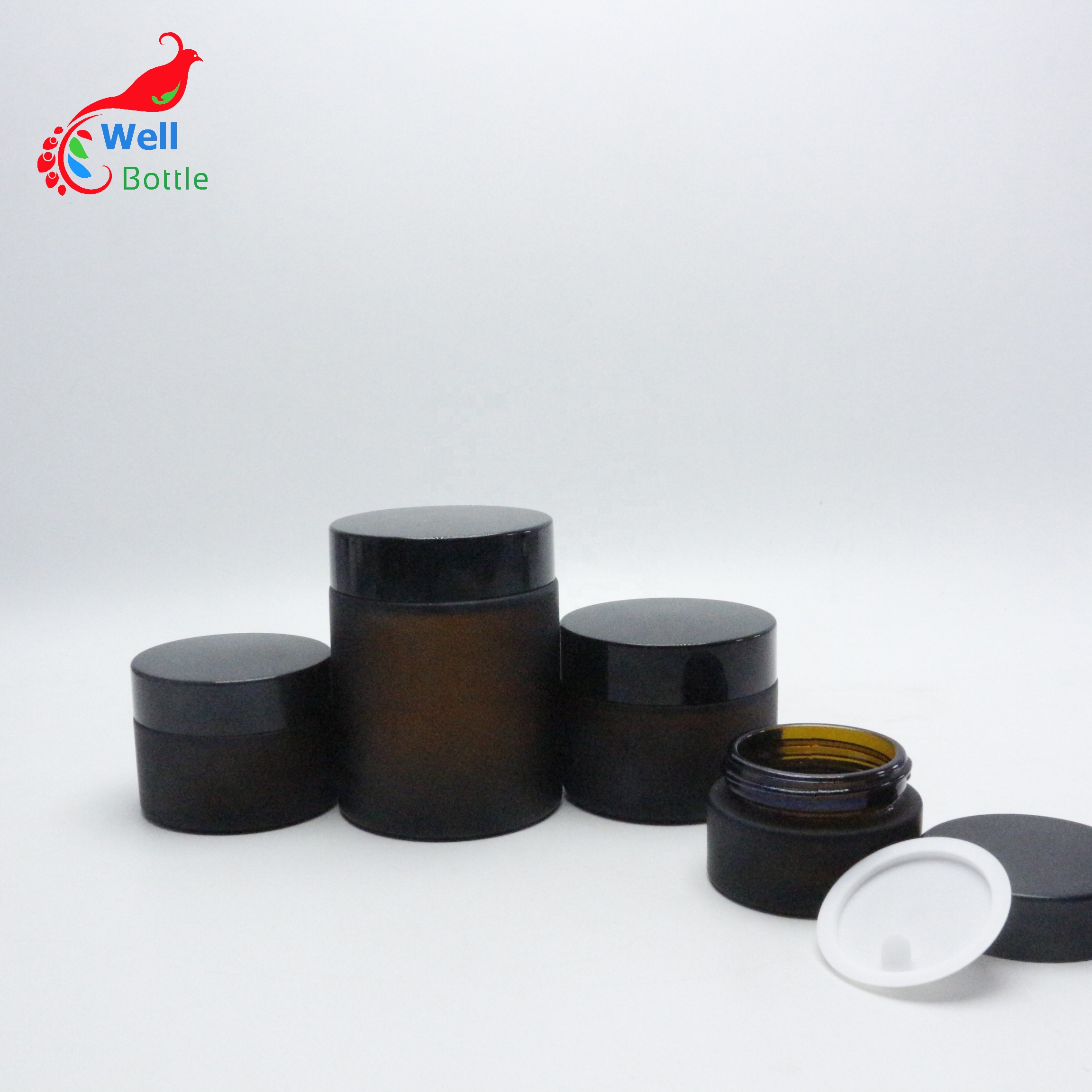Customized amber glass pill jar with black lid for Preservation Paste cream GJ84E