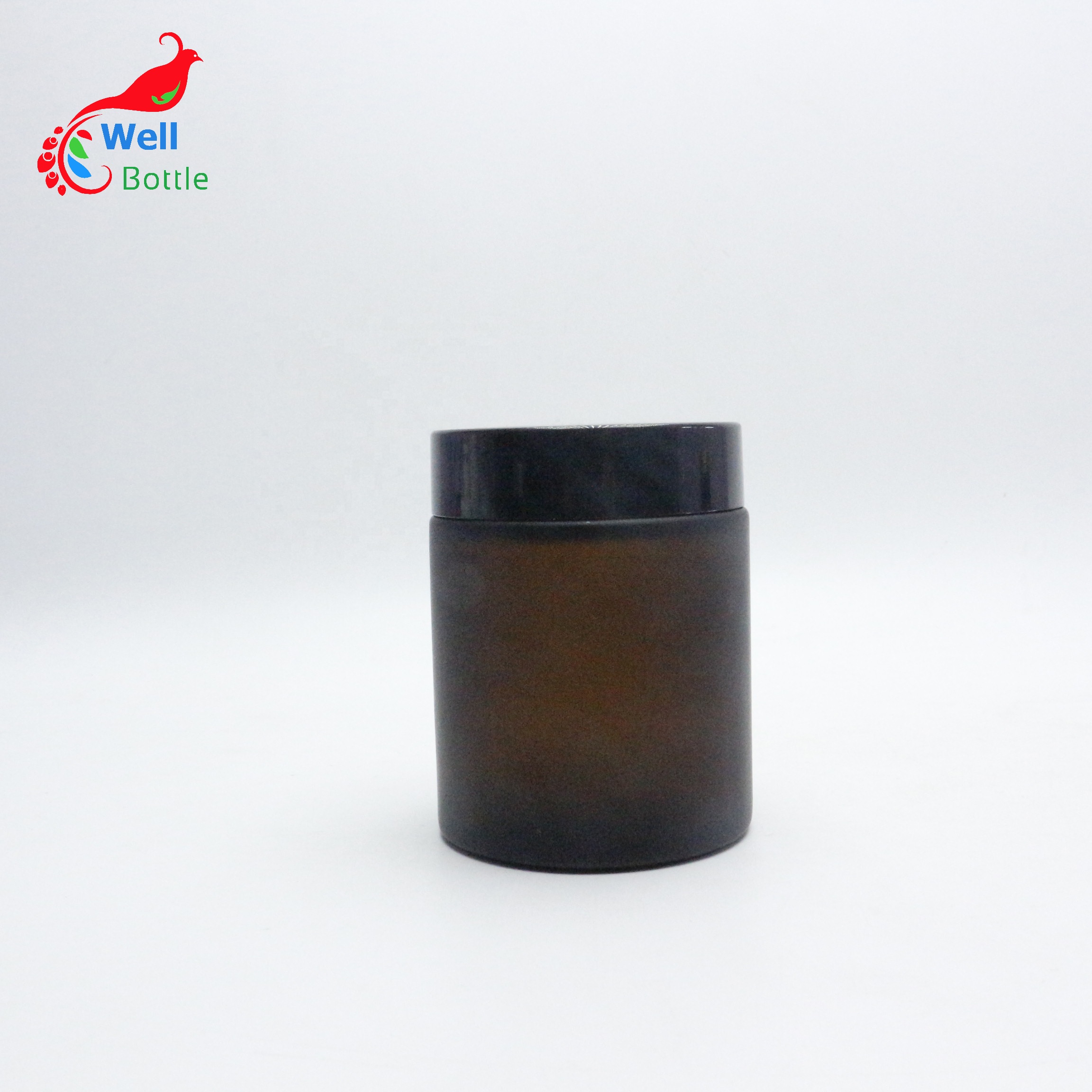 Customized amber glass pill jar with black lid for Preservation Paste cream GJ84E