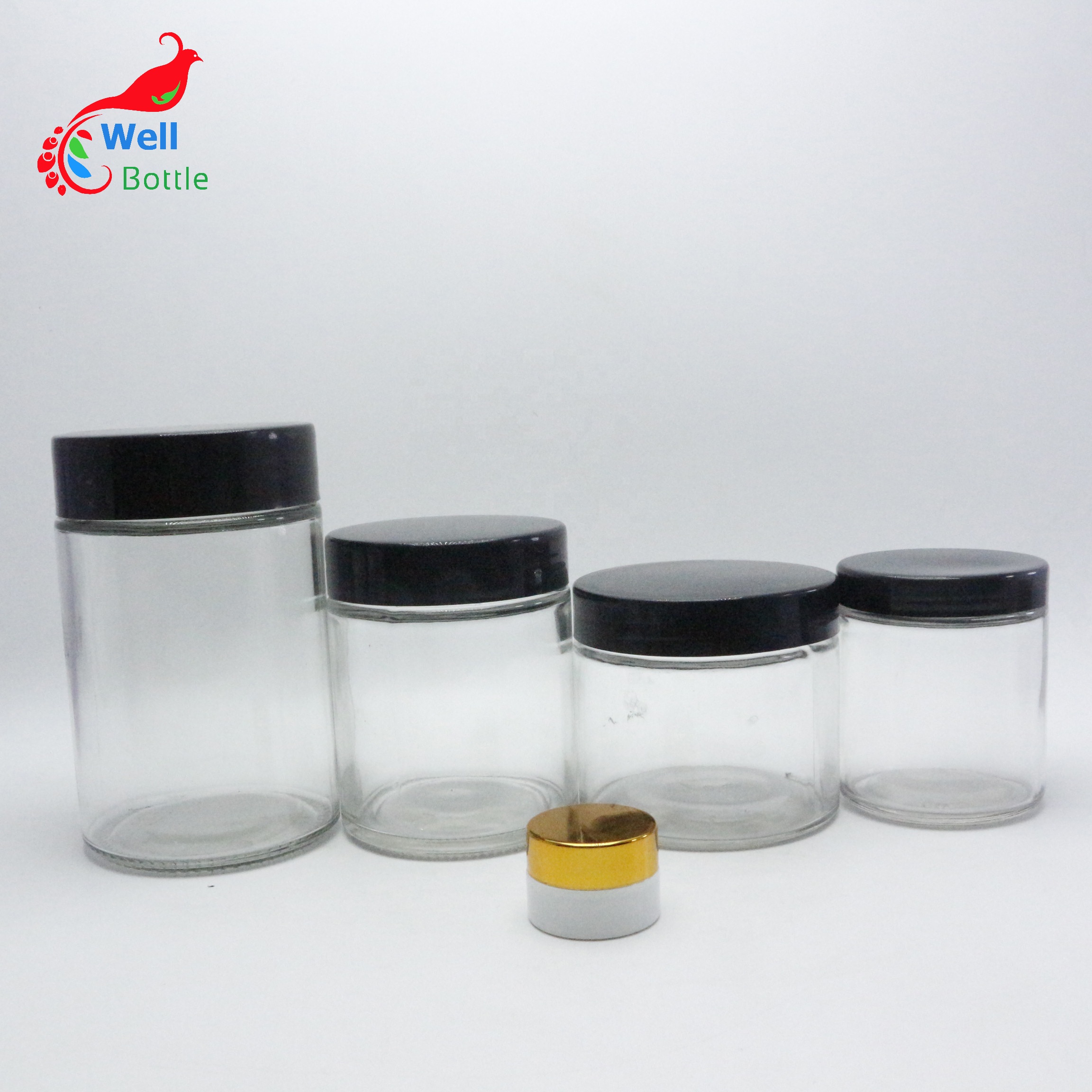 Customized amber glass pill jar with black lid for Preservation Paste cream GJ84E