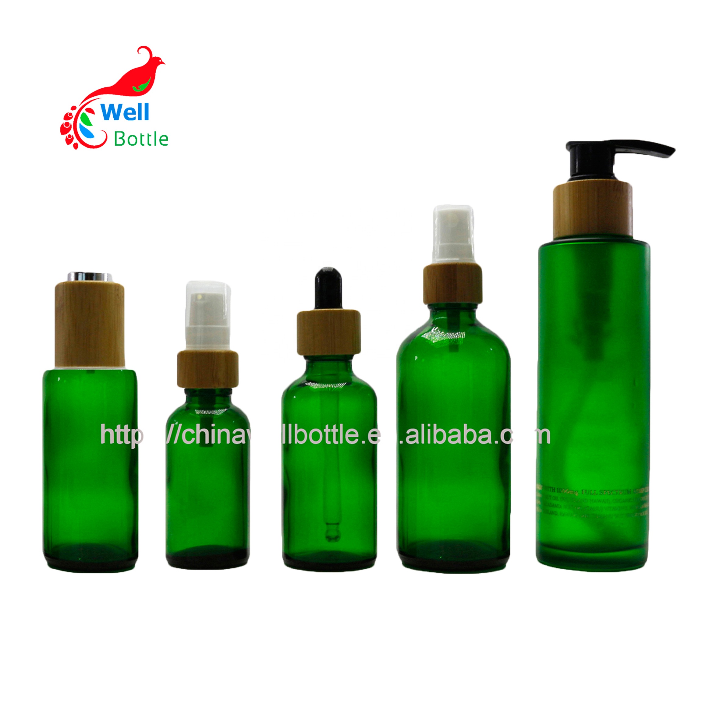 Customized artwork shiny lotion 50ml glass spray bottle with bamboo mist cap GB315E