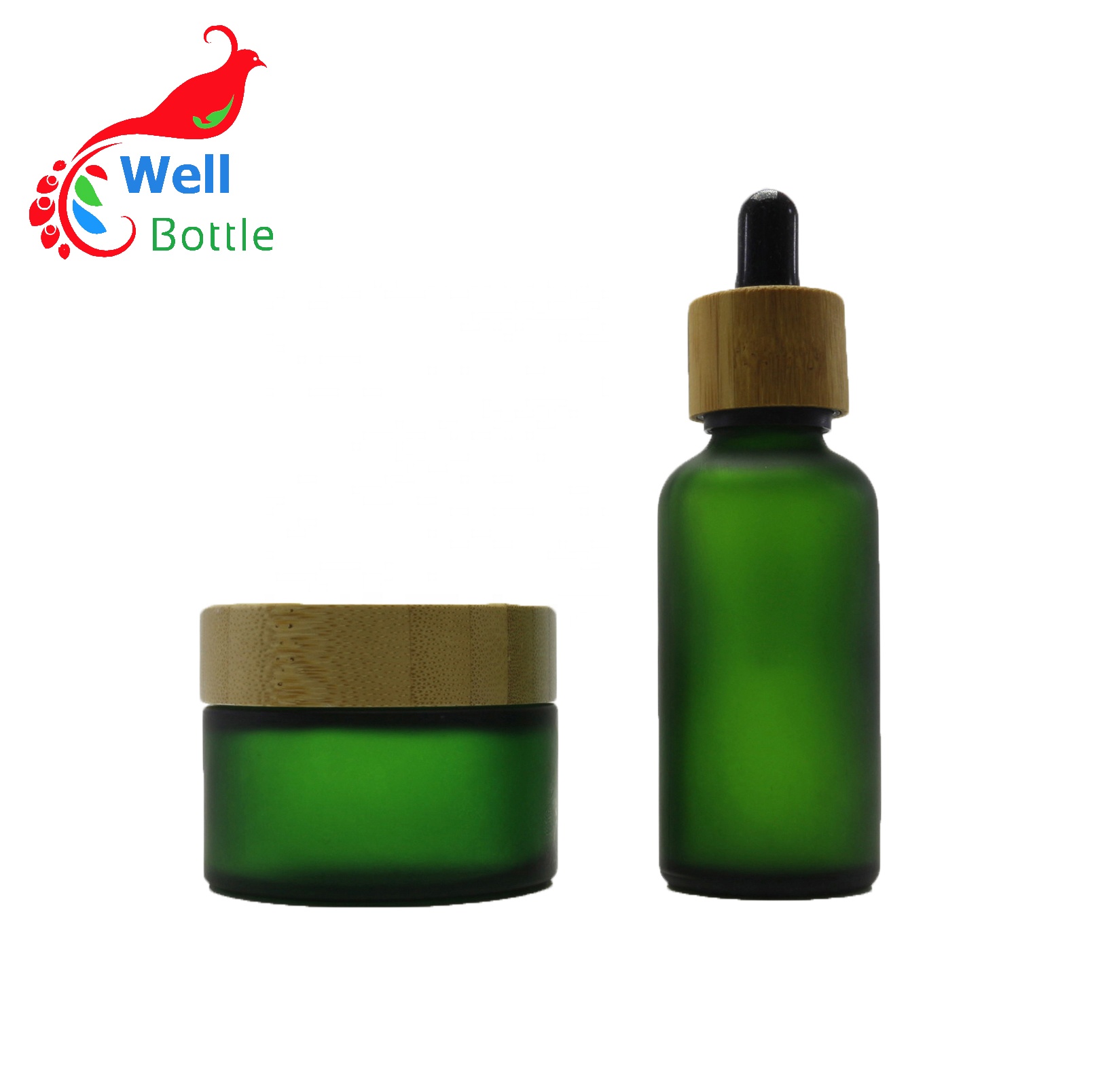 Customized artwork shiny lotion 50ml glass spray bottle with bamboo mist cap GB315E