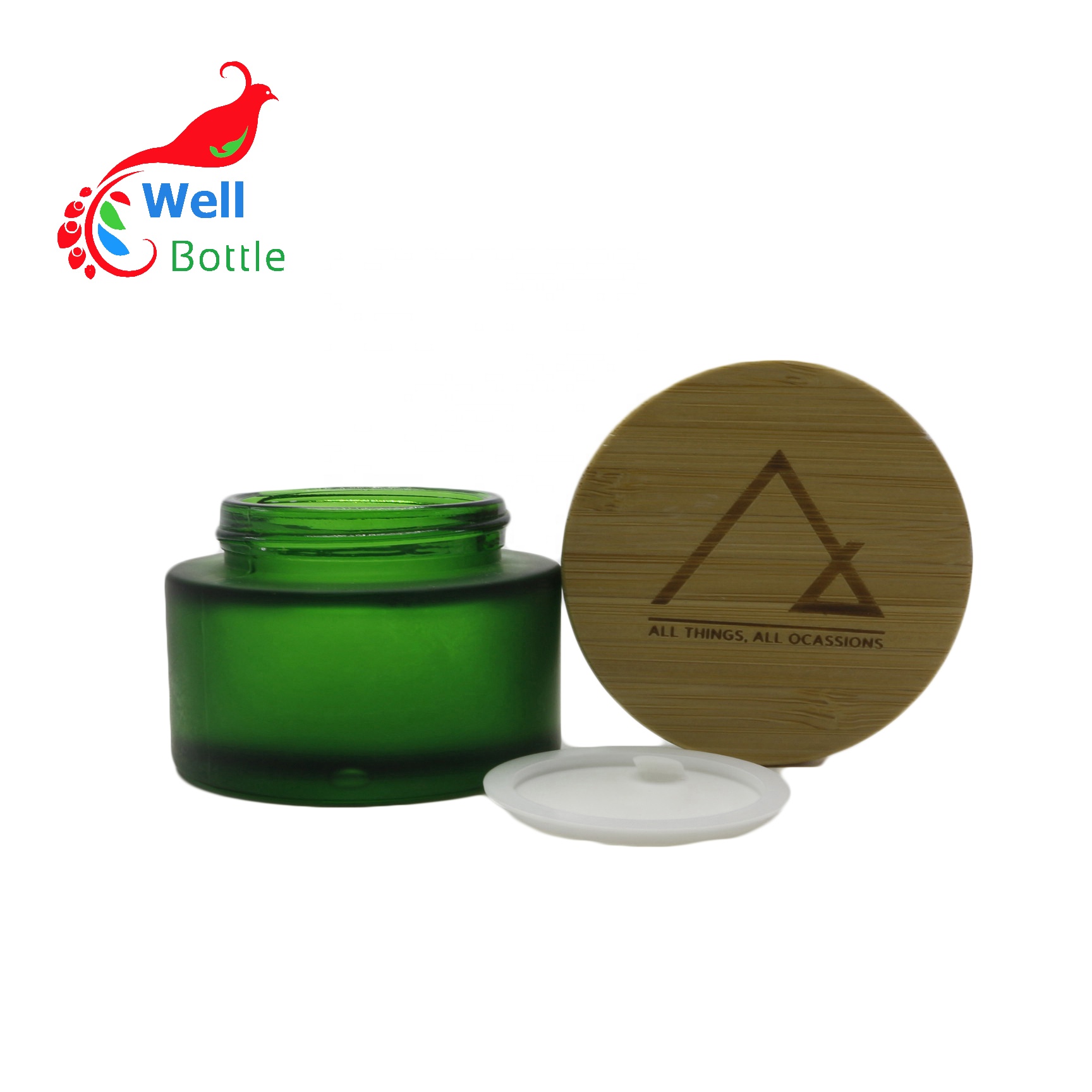 Customized artwork shiny lotion 50ml glass spray bottle with bamboo mist cap GB315E