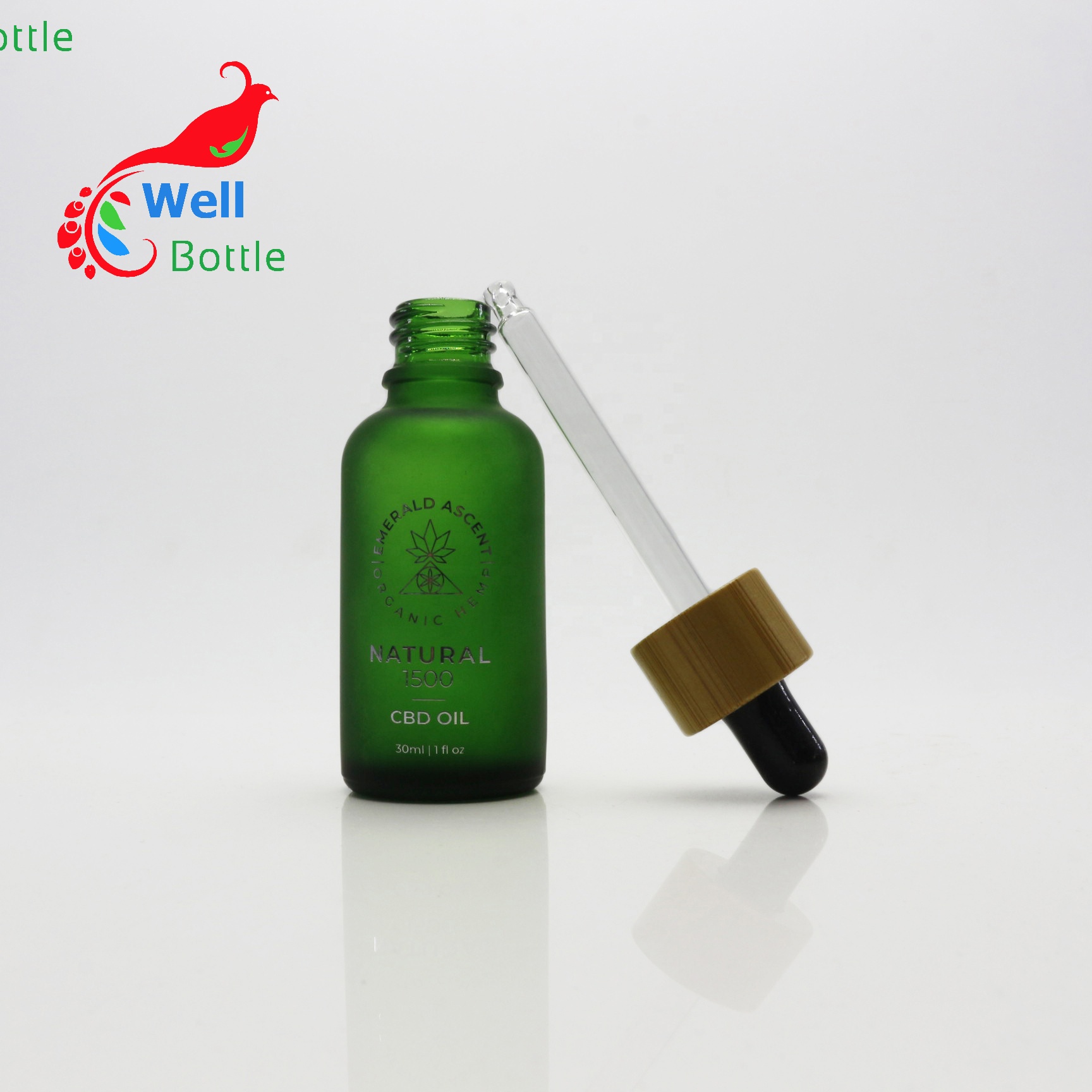 Customized artwork shiny lotion 50ml glass spray bottle with bamboo mist cap GB315E