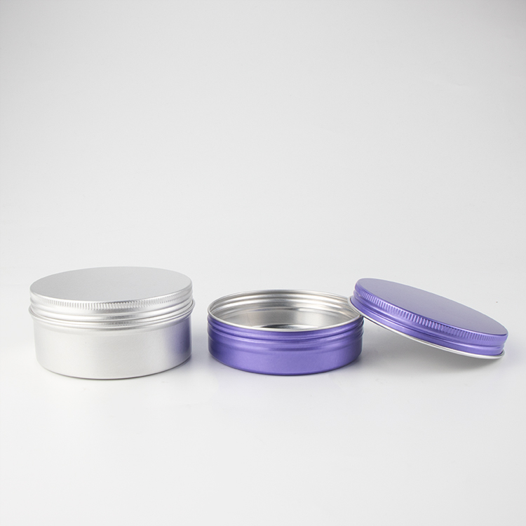 Customized color 30ml 50ml 100ml small round black silver purple cosmetic tin aluminum cosmetic tin jar with aluminum screw lid