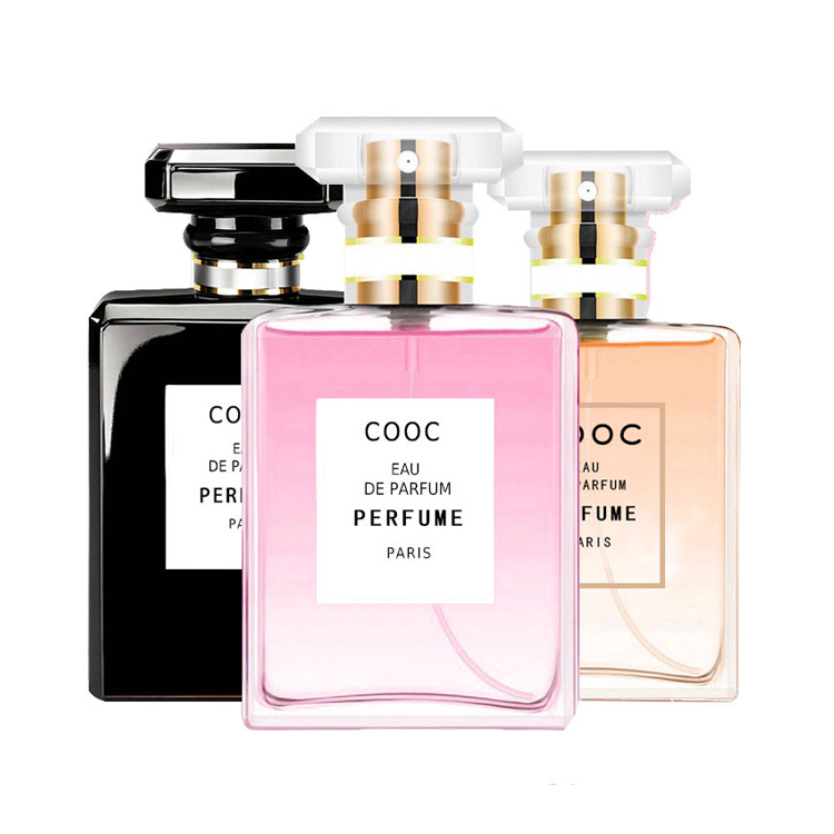 Customized color women luxury perfume glass 50 ml round square shape bottles perfume spray bottle with box packaging