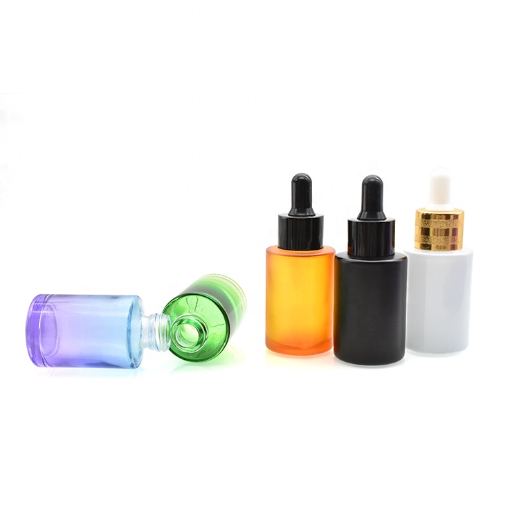 Customized colorful flat shoulder glass bottle 10ml 20ml 30ml 50ml essential oil glass dropper bottle with aluminum cap