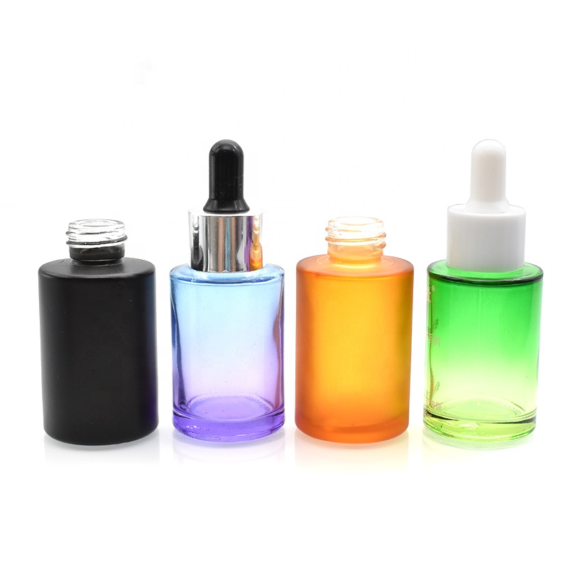 Customized colorful flat shoulder glass bottle 10ml 20ml 30ml 50ml essential oil glass dropper bottle with aluminum cap