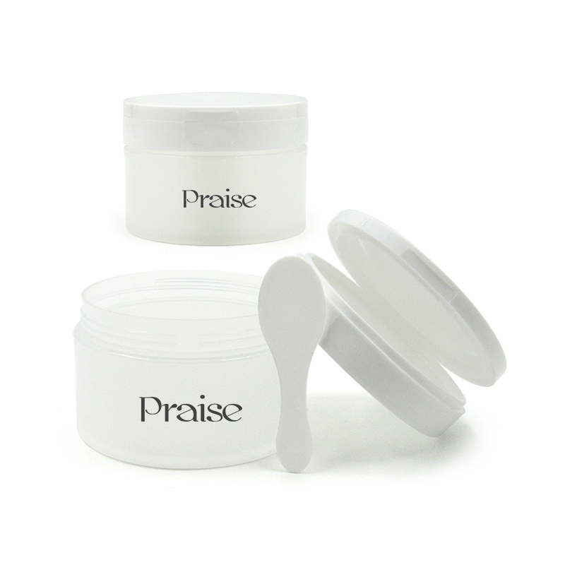 Customized cosmetic 100g/200ml round frosted plastic flip lid empty face cream jar container packaging with spoon