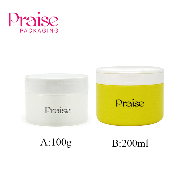 Customized cosmetic 100g/200ml round frosted plastic flip lid empty face cream jar container packaging with spoon