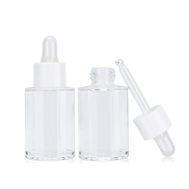 Customized cosmetic 15ml 30ml 50ml 60ml fragrance serum oils cylinder flat shoulder dropper bottles for body oil