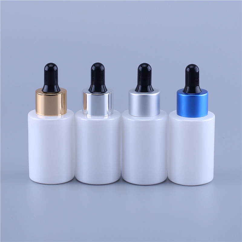 Customized cosmetic 1oz 30ml glass serum bottle flat shoulder cylinder dropper bottle