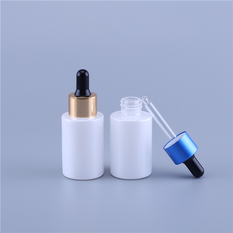 Customized cosmetic 1oz 30ml glass serum bottle flat shoulder cylinder dropper bottle