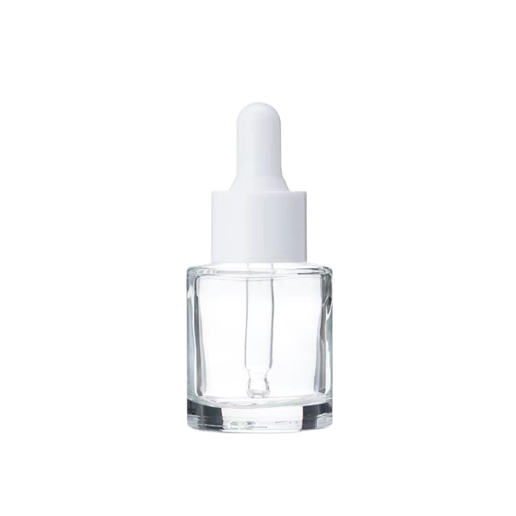 Customized cosmetic 20ml serum cylinder flat shoulder dropper bottle
