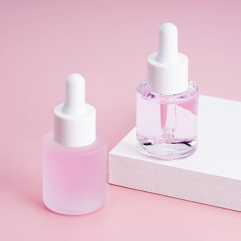 Customized cosmetic 20ml serum cylinder flat shoulder dropper bottle