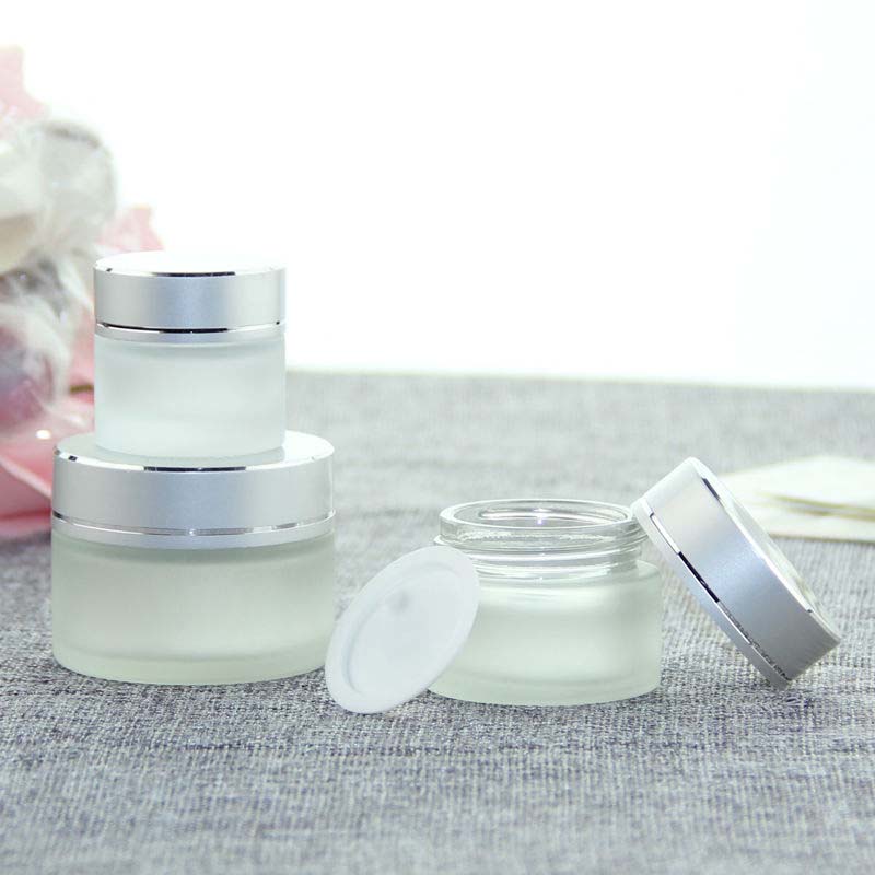 Customized cosmetic glass cream jar 5m,7ml,10ml,20ml,30ml,50ml,100ml glass clear frosted jar for cream