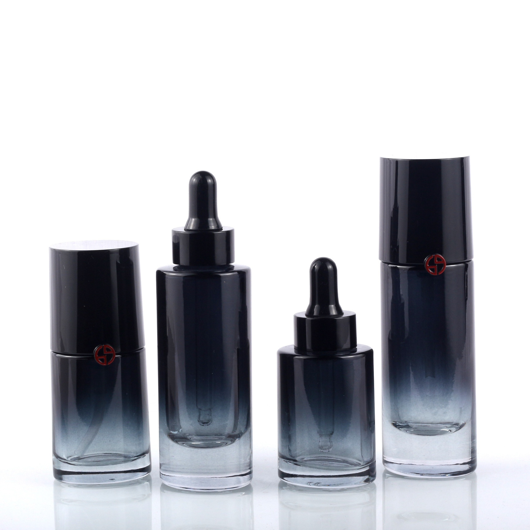 Customized cosmetic packing black gold luxury matte High Quality Cream Glass Bottles Jars Glass Lotion round Bottles