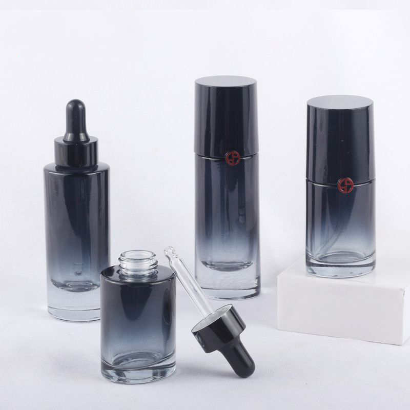 Customized cosmetic packing black gold luxury matte High Quality Cream Glass Bottles Jars Glass Lotion round Bottles