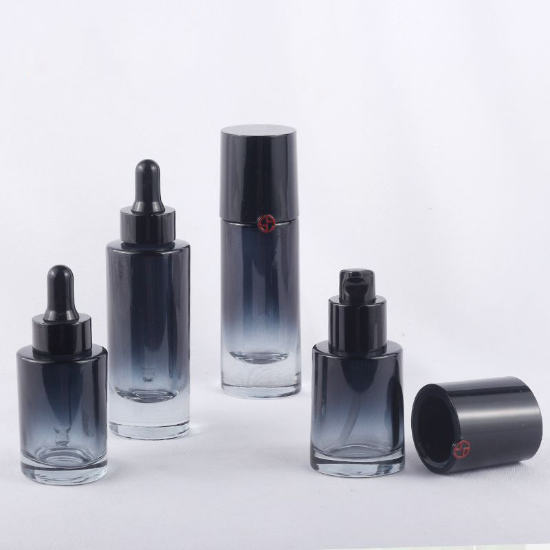 Customized cosmetic packing black gold luxury matte High Quality Cream Glass Bottles Jars Glass Lotion round Bottles
