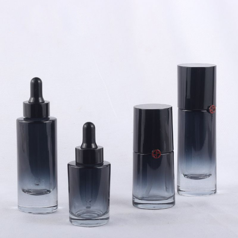 Customized cosmetic packing black gold luxury matte High Quality Cream Glass Bottles Jars Glass Lotion round Bottles
