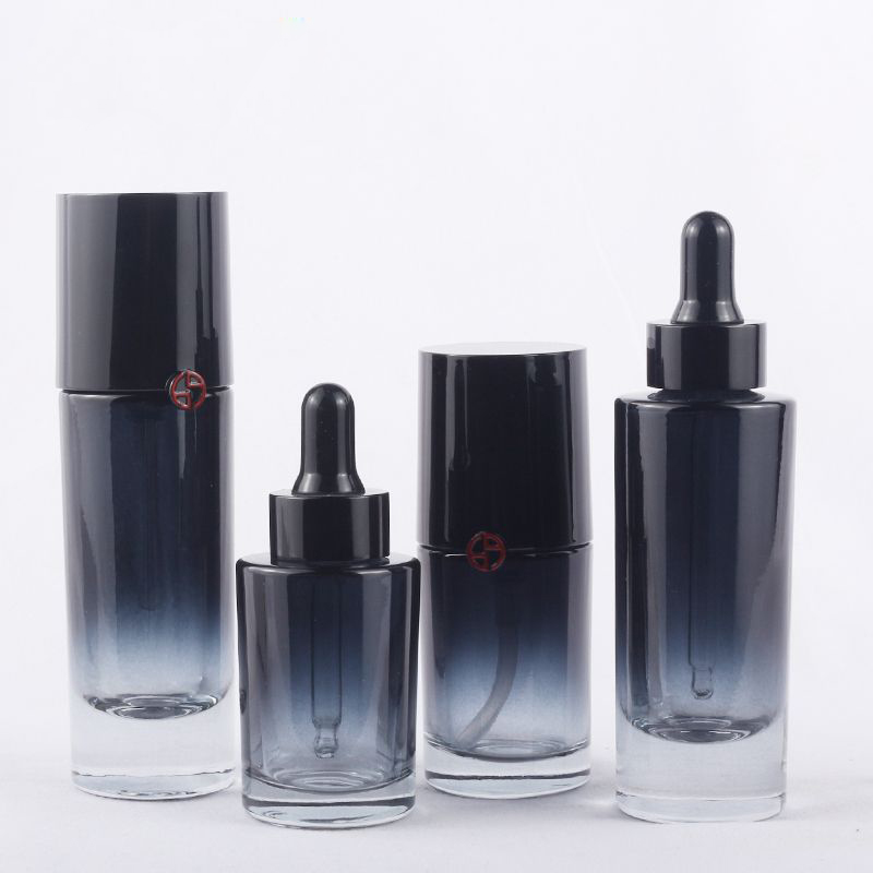 Customized cosmetic packing black gold luxury matte High Quality Cream Glass Bottles Jars Glass Lotion round Bottles