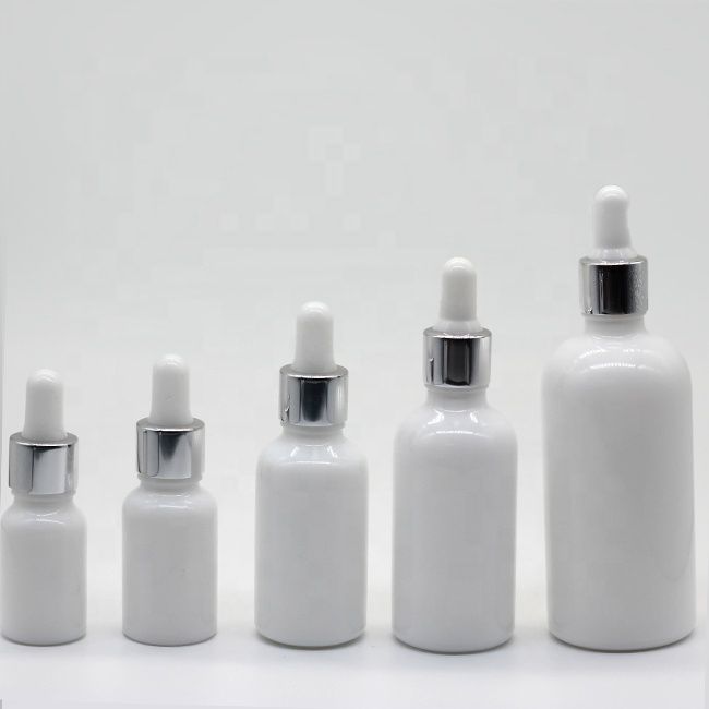 Customized cosmetic white essential oil glass dropper bottle for skin care packaging