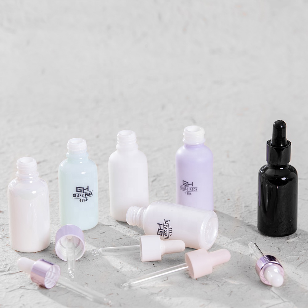Customized cosmetic white essential oil glass dropper bottle for skin care packaging
