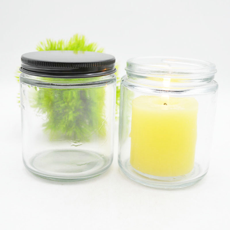 Customized customer logo  empty luxury glass candle jars with black aluminium lids