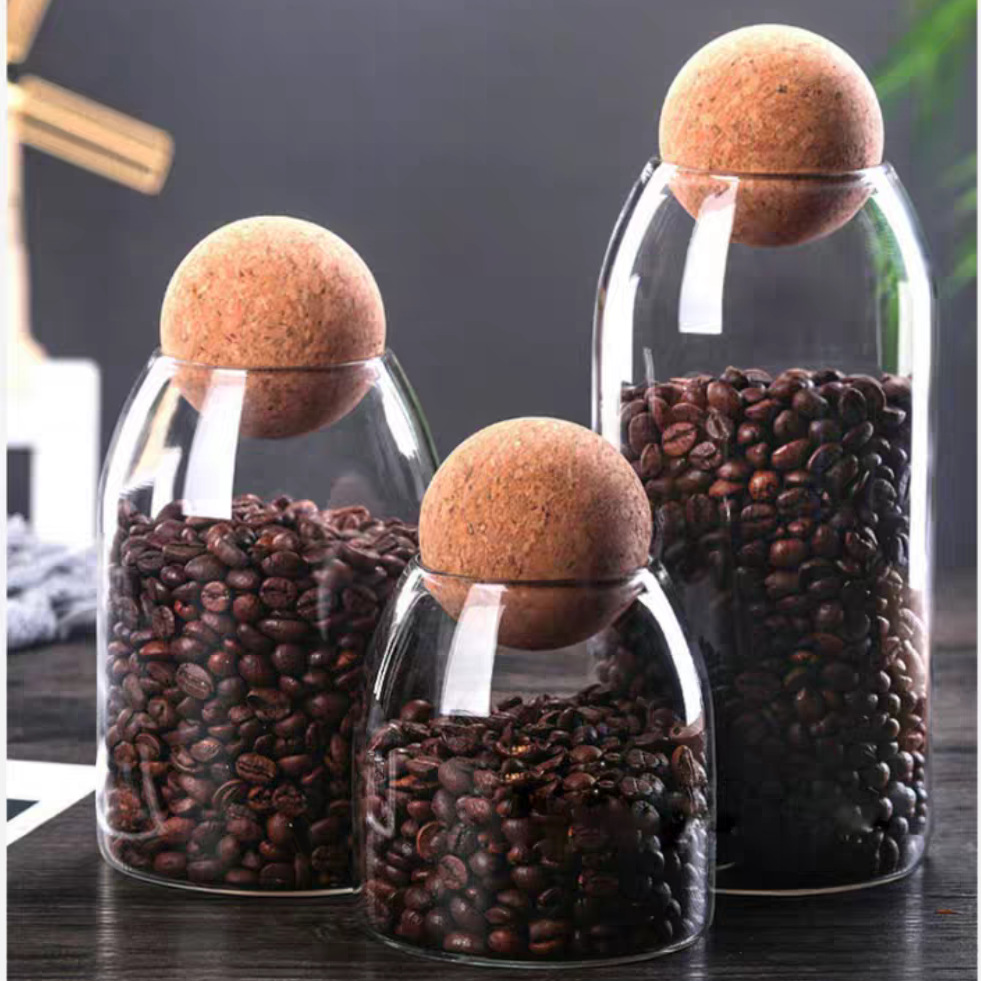 Customized glass jar with airtight sealed wooden lid ball transparent candy jar food storage jarluxury