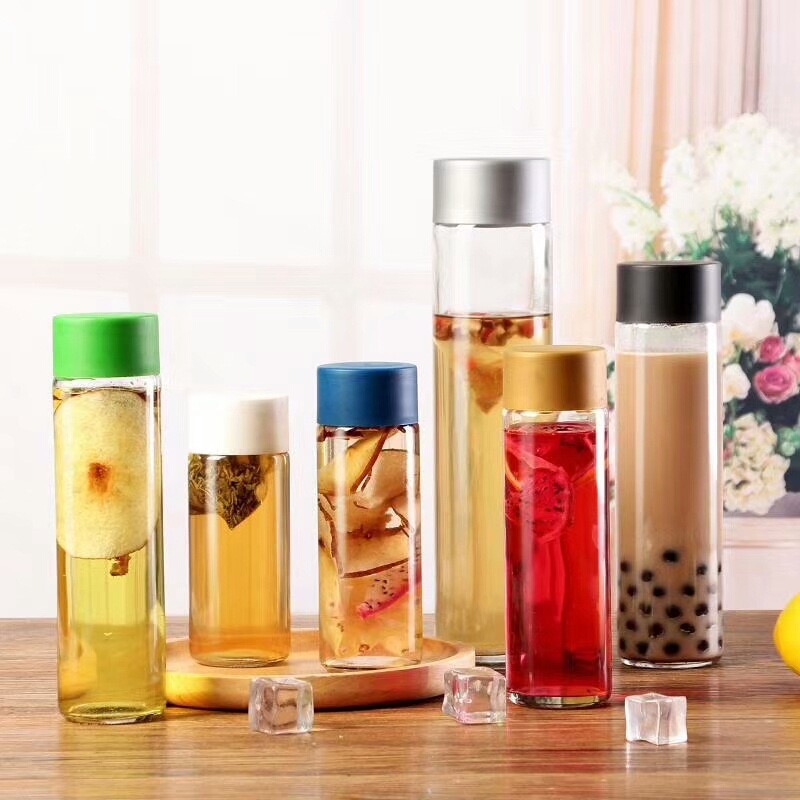 Customized glass water bottle glass sport water bottle with screw lid voss glass bottle with custom logo print