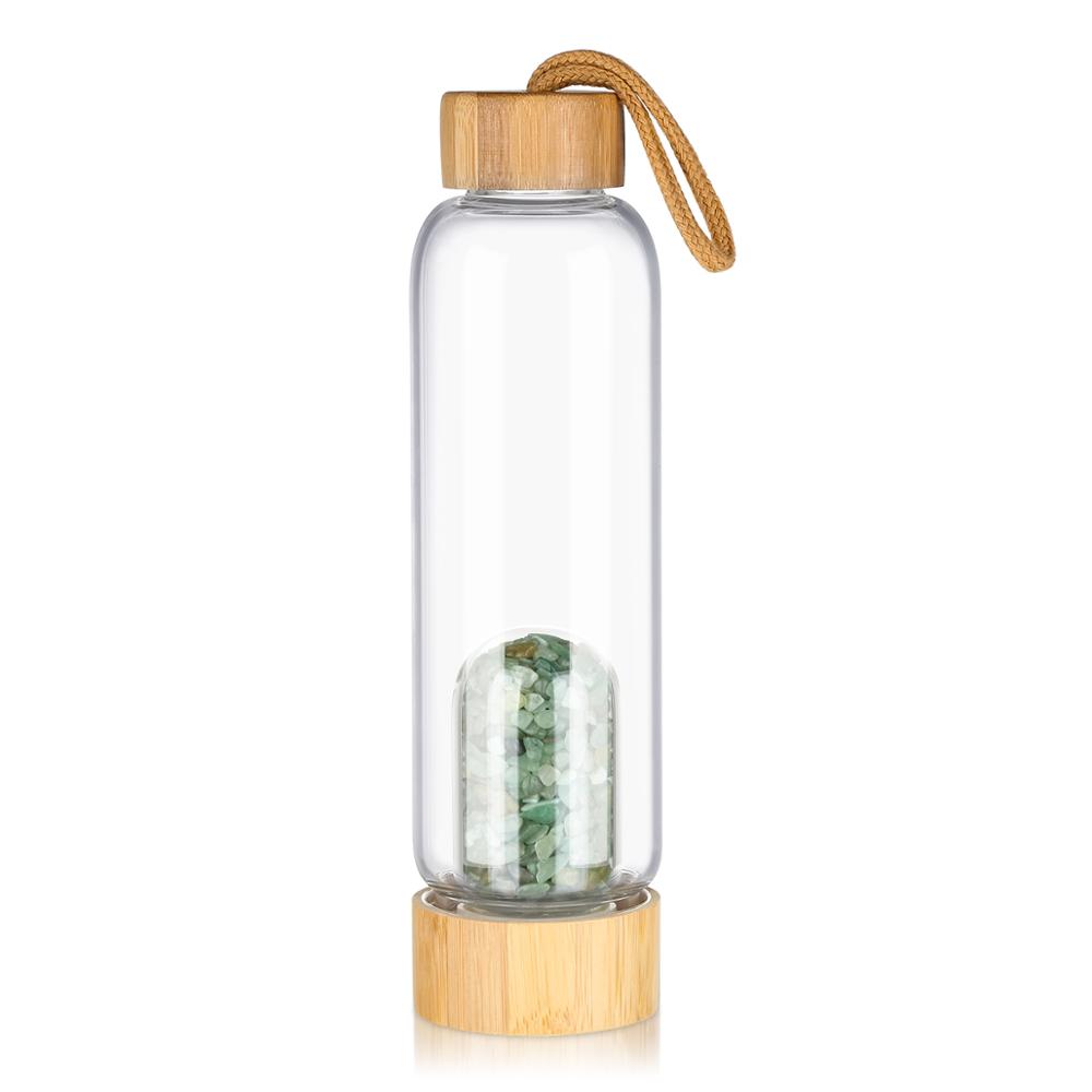 Customized high quality natural quartz bamboo glass water bottle