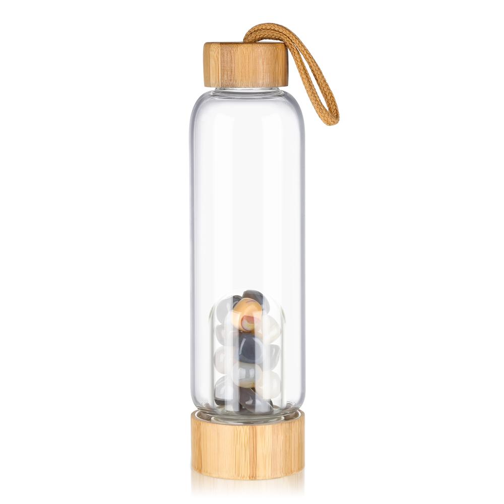 Customized high quality natural quartz bamboo glass water bottle
