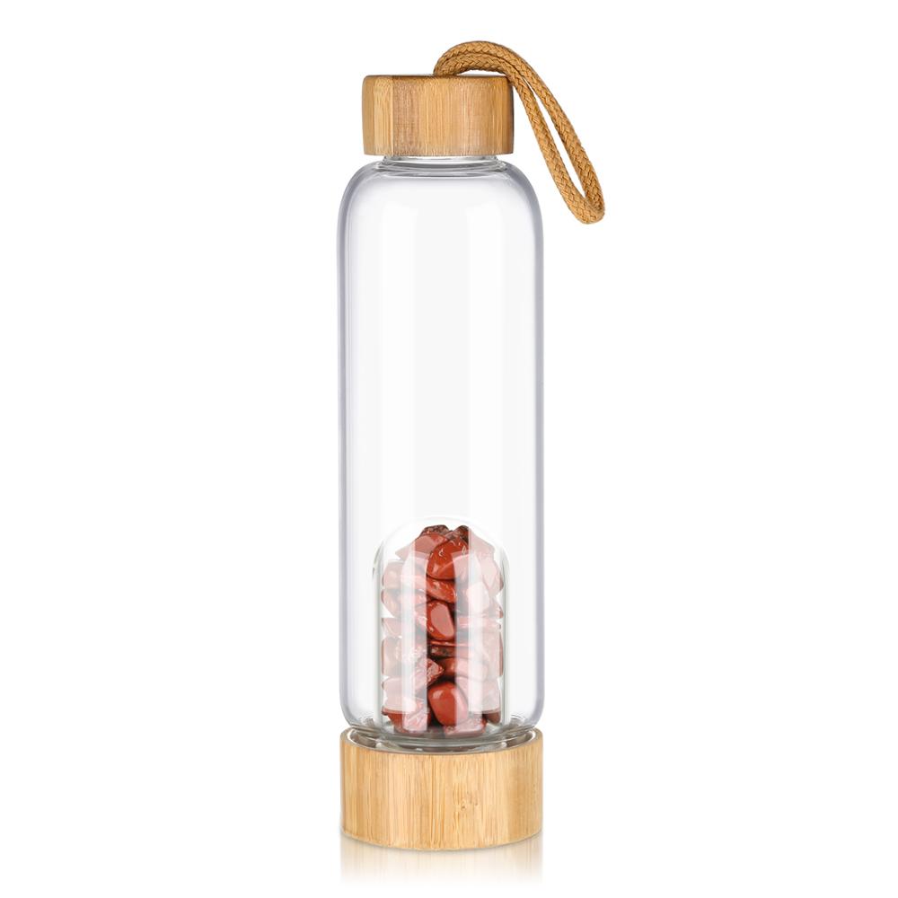 Customized high quality natural quartz bamboo glass water bottle