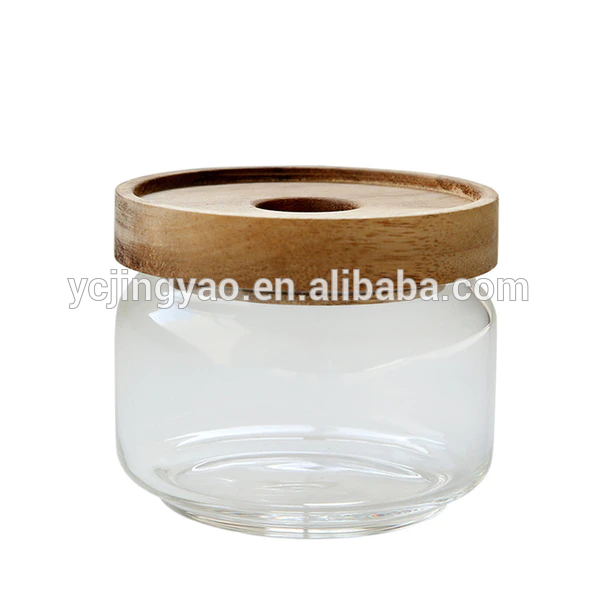 Customized hot sale glass jar  storage bottle & jars  containers with wooden lid