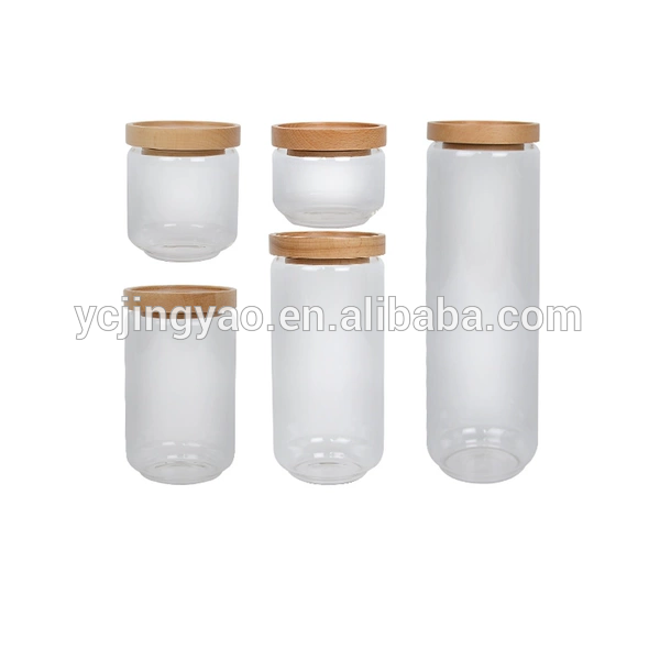 Customized hot sale glass jar storage bottle & jars containers with wooden lid